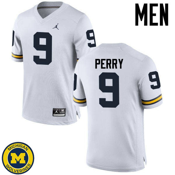 Mens Michigan Wolverines #9 Grant Perry White College Game Jersey